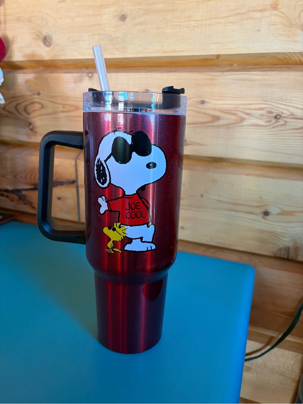 Snoopy Joe Cool Red Travel Tumbler with Handle 40 Oz